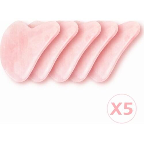 5pcs Rose Quartz Jade StoneHandmade Guasha Board Heart-shaped Gua Sha Scraper Massage Anti Wrinkle Body Face Skin Care Tool