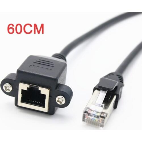 60cm Shielded RJ45 Screw Lock Panel Mount CAT5e 8Pin Male To Female 100Mbps LAN Network Ethernet Extension Cable with Screws