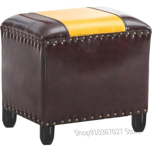 American Leather Stool Living Room Household Small Stool Leather Pier Sofa Stool Fitting Room Stool Door Change Shoe Stool