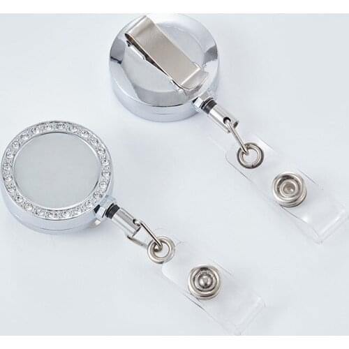 Free shipping 1000pcs/lot customized logo diamond badge reel; promotional retractable metal badge holder; belt clip BR9