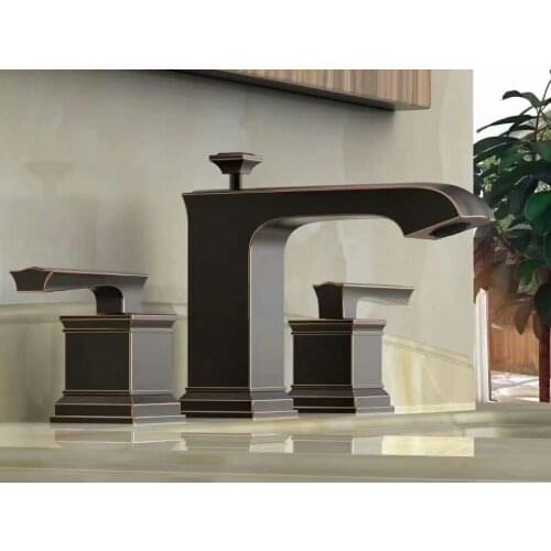 Free ship BLACK ORB 8 inch 3 Holes widespread bathroom Lavatory Sink faucet mixer tap deck mounted Luxury tap square design