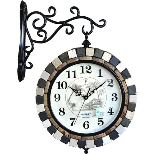 Large Vintage Wall Watch Creative Silent Double Sided Creative Wall Watch Metal Quartz European Duvar Saati Loft Decor ZB6WC