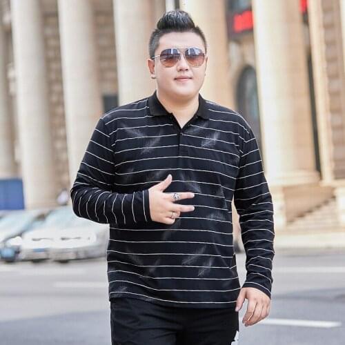 Large Size 8XL 7XL 6XL New Cotton T shirt Men 2020 printing Lapel stripe Casual T-shirt Long Sleeve Men Cotton T-shirt Slim Fit