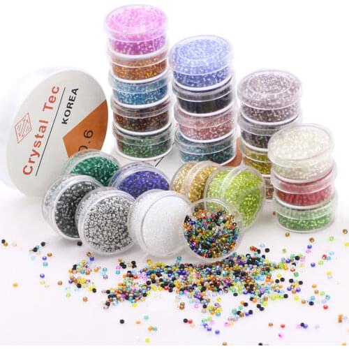 24 Colors Multicolor Glass Seed Beads 2mm Spacer Round Beads With 2Rolls Crystal Beading Cord For DIY Making Jewelry Needlework