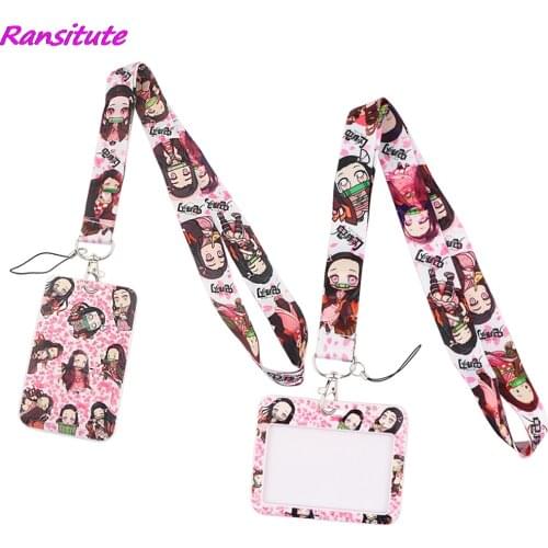 Ransitute R2001 Anime Girl Demon Slayer Lanyard Card ID Holder Car KeyChain ID Card Pass Gym Phone Badge Kids Key Ring Holder