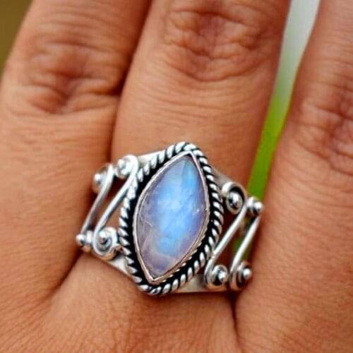 Dainty Female White Moonstone Ring Classic Silver Color Engagement Ring Luxury Bride Hollow Thin Wedding Rings For Women