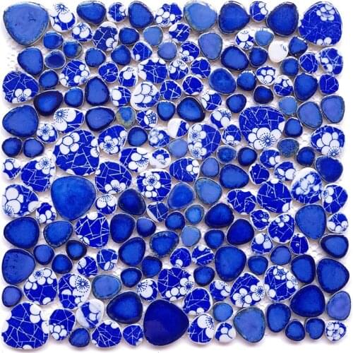 China Blue White Flower Art Glazed Ceramic mosaic tiles for Bathroom Shower kitchen backsplash swimming pool Wall Floor