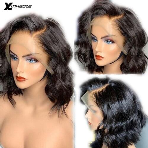 Short Bob Wig Lace Wig with Natural Hairline Side Part Body Wave Lace Front Human Hair Wig Brazilian Remy Hair Bleached Knots