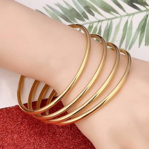 Round Charm Lady Plain Bangle Dubai Bride Wedding African Middle East Bracelet Bangle