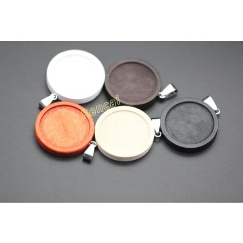 20pc 20/25/30mm Wood And Stainless Steel Hook Round Cabochon Base Blank Setting Charm Pendant Trays Bezel For DIY Jewelry Making