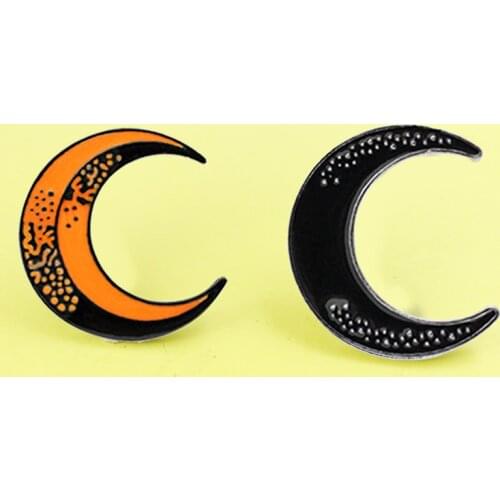 Cartoon Moon pins Crescent Moon Brooch Black Orange Blood Moon Punk Enamel pins Brooch Lapel Pin for women fashion accessories