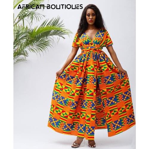 New 2021 African Clothes for wWmen Camouflage Plaid Lace up Small V-neck African Traditional Dress for Women