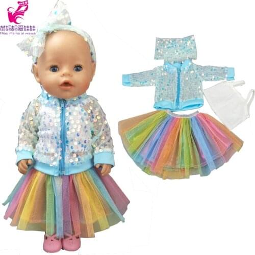 2020 New Arrival 17 Inch Baby Doll Fall Blue Coat 18" Girl Doll Jackets Rainbow Skirt Doll Clothes for Child Gift