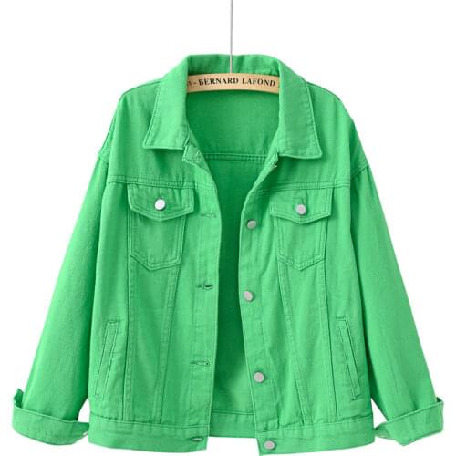 Solid Short Womens Denim Coat Spring Autumn Female Loose Jeans Jacket Purple Student Casual Outwear White Pink Yellow Red Black