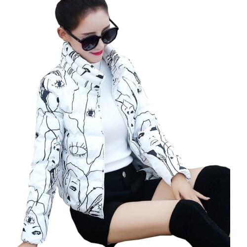 Autumn Winter Down Padded Jacket Women Short Outerwear Korean Thick Oversize Parka Overcoat Lady Print Slim Warm Coat Female