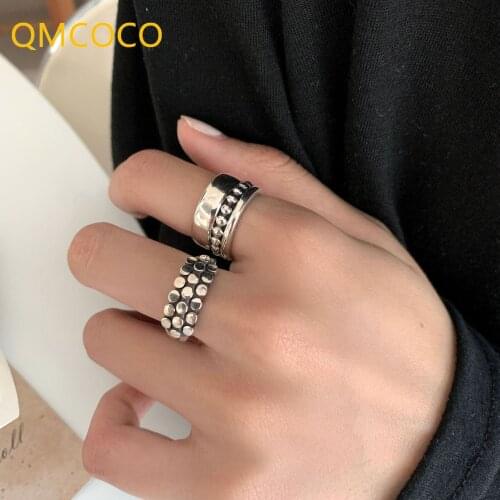 QMCOCO 925 Silver 2021 New Style Personality Fashion OL Woman Girl Party Wedding Gift Silver Weaving Wide Rings