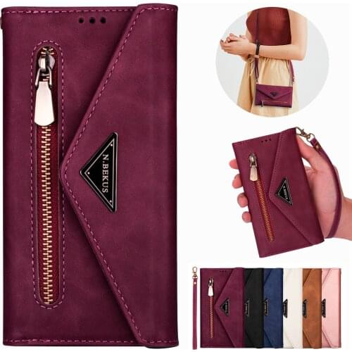 Luxury Zipper Lanyard Leather Flip Case For Huawei P20 P30 Pro P40 Y6 Y7 PSmart 2019 Mate 20 Honor 8A 10 Lite Wallet Stand Cover