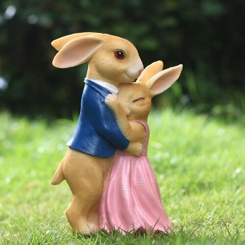 Garden Cartoon Animal Cute Couple Bunny Resin Sculpture Balcony Villa Lawn Figurines Crafts Courtyard Park Ornaments Decoration