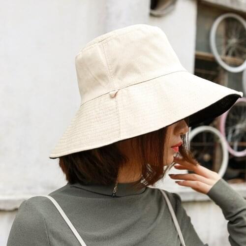 Fisherman hat Lady Spring summer sunshade double-sided pure color cloth cap foldable sun hat large along hat 7 color can choose