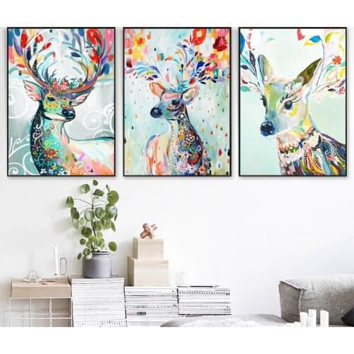 Abstract Animal Deer Flower Canvas Painting Christmas Holiday Decoration Poster Wall Art Canvas Painting Bedroom Decor