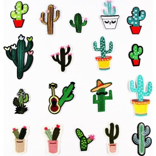 T-N Cactus Flower Pot Iron On Embroidery Patches Handmade Green Desert Plant Badge Applique On Clothes Bags Shoes DIY Stickers