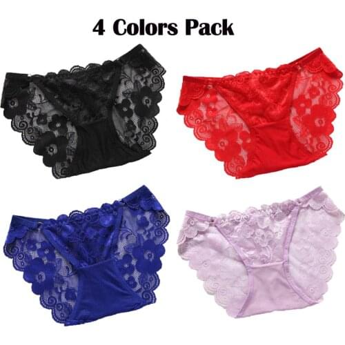 Womens 4 Colors Pack Sexy Lace Underwear Cute Breathable Panties Thongs Perfect Gift For Girlfriend