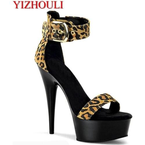 Fashion Ankle Strap Sexy Leopard Ultra 15cm High Heel Shoes Sandals, Pole Dance Shoes, High Heel Wedding Shoes