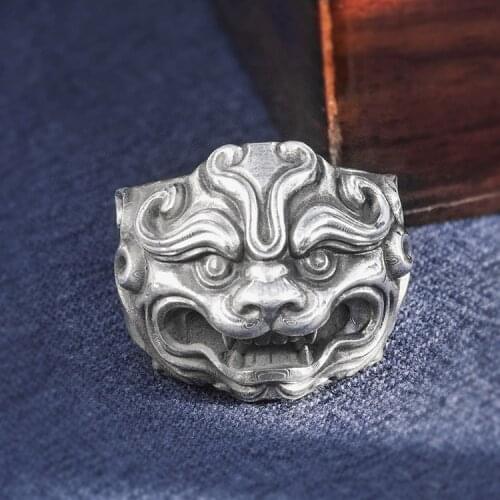 Solid 999 Sterling Silver Thai retro biker MENS men handmade lion rings ring jewelry gift A4780