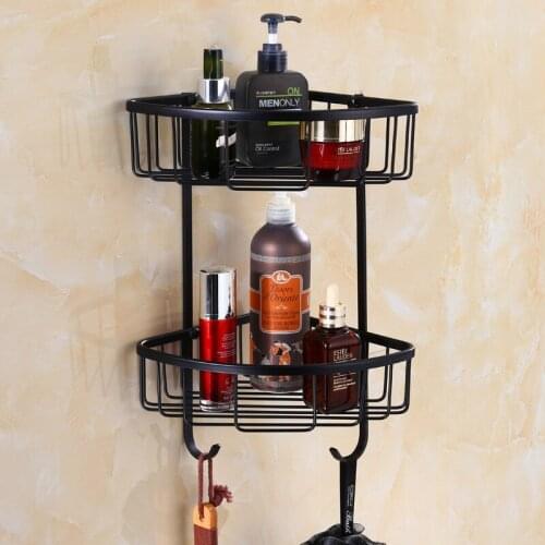 Bathroom Corner Shelves Copper Shower Shampoo Soap Cosmetic Holder Bathroom Accessories Black Storage Organizer Rack Holder