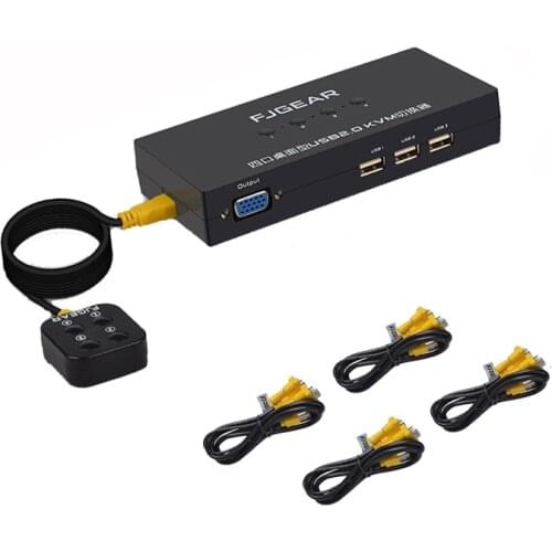 4 Port KVM Switch Box With Desktop Controller USB Switch Multiple Computers Share USB Device Monitor Send Connector Wire