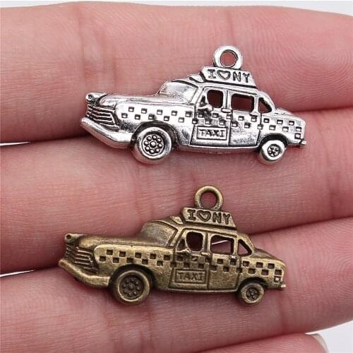 WYSIWYG 10pcs 32x17mm 2 Colors Antique Silver Color Antique Bronze Plated Taxi Charm I Heart Ny Taxi Charm Car Charm