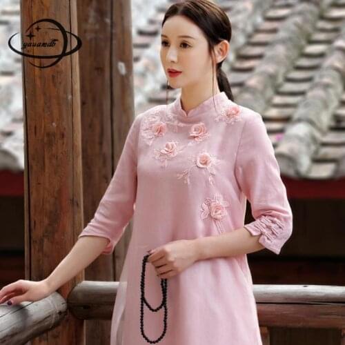 Yauamdb Women Ankle Length A-line Dress 2018 Spring Summer S-xl Silk Female Vestidos Clothing Chinese Style Ladies Clothes Y199