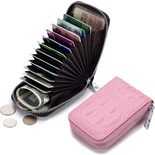 Fashion Crocodile-printed Organ Card Bag for Women Lady Split Leather Zipper Bank Cards Organizer Small Money Coins Bag Case