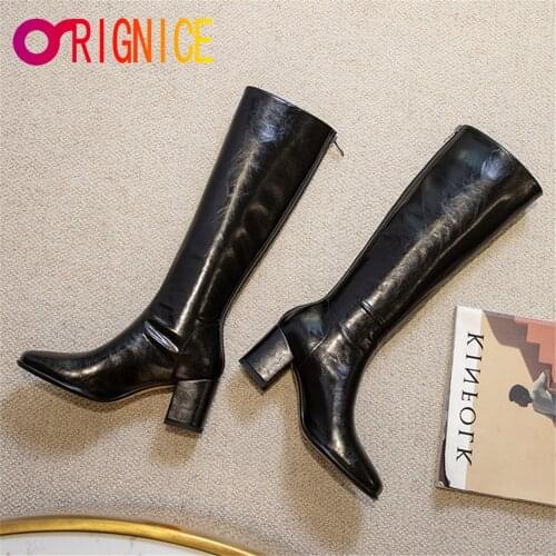 Orignice 2021 Big Size 33-43 Fashion Slim Knee High Boots Women Square Toe Thick Heels Winter Newest Solid Color Party Shoes