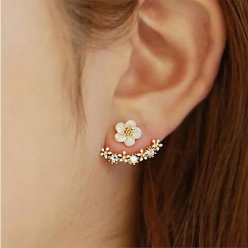 Women Earrings Cute Ear Jacket Daisy Shape Rhinestone Inlaid Ear Jacket Earrings Party Jewelry Gift Womans accesories