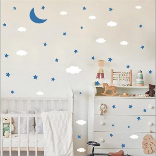 1Sets Cartoon Moon Clouds Stars Wall Stickers For Boys Bedroom Entrance Childrens Room Wall Beautification Decoration DIY
