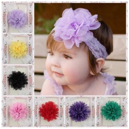 16 Colors Hair Accessories Baby Girls Infant Toddler Chiffon Lace Flower Elastic Headband Hair Band Lots YH458