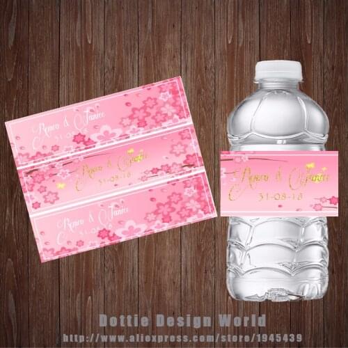 20 Pcs/lot Custom Spring Flower Water Bottle Labels Candy Bar Wrapper Wedding Baby Shower Birthday Hen Party Decoration Favor