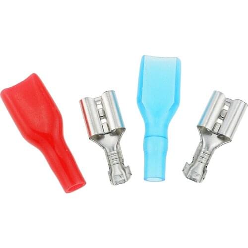 50PCS 6.3 The Plug Spring Insulated Terminal Cold Terminal With Sheath For Relay Circuit Board Connection Red Blue Sheath