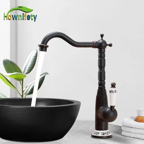Antique Brass or ORB Basin Sink Faucet Hot Cold Mixer Crane Tap Single Handle Deck Mount Bathroom Brass Rotation Faucets