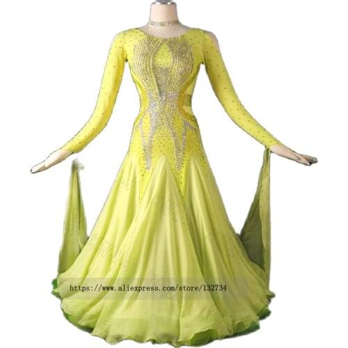 Ballroom dancing dress standard dresses modern dance costume luminous costumes ballroom dress waltz yello rhinestones dance wear