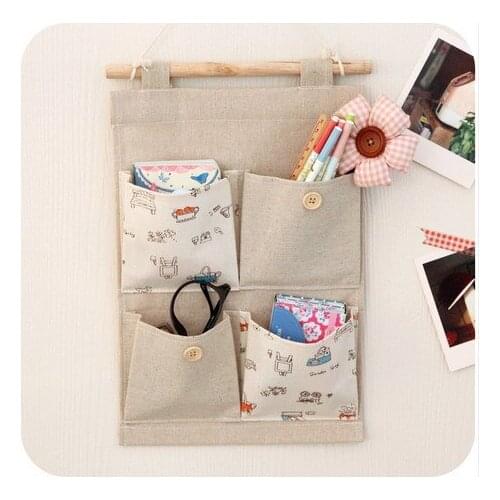 Free shipping Household Essential Supplies - Cotton Tower Storage 4 Pocket Bag Bags Hanging Wall Debris Multilayer Fabric Pouch