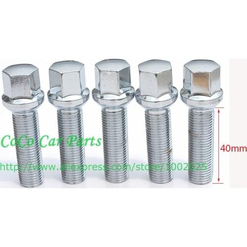 10pcs 12x1.5 M12x1.5 Ball Seat Lug Bolts 40mm Shank Fits Audi Volkswagen Mercedes Benz