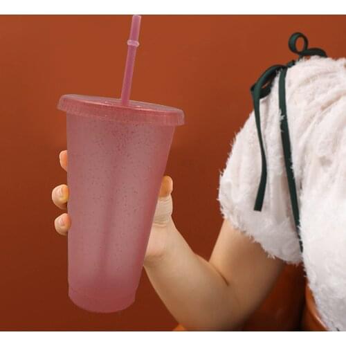 Flash Powder Water Bottle with Straws Lid Plastic Reusable Personalized Drinkware Coffee Drinking Cup Outdoor Portable New