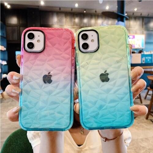 Gradient Diamond Pattern Phone Case For Iphone 12 11 Pro Max 12 Mini X Xr Xs 8 7 Plus SE 2020 Soft TPU Clear Protective Cover