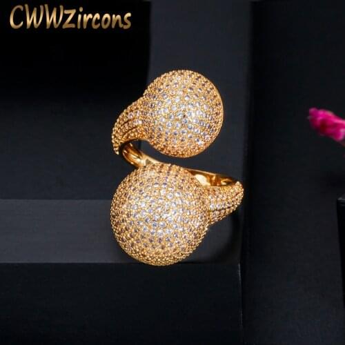 CWWZircons Adjustable Size Micro Pave Cubic Zirconia Ball 585 Gold Fashion Ladies Engagement Finger Rings for Wedding Party R151