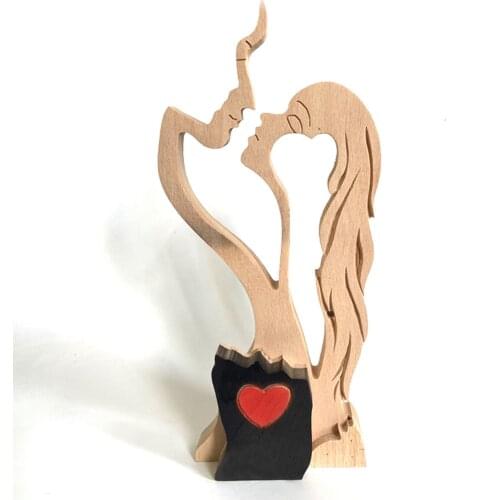 Wooden Sculpture Natural Figurine Decoration Desktop Kiss Statue Ornament