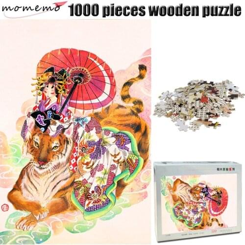 MOMEMO Tiger and Girl Wooden Puzzle 1000 Pieces Color Adult Chinese Style Puzzle Intelligence Challenge Jigsaw Puzzle Toy Gifts