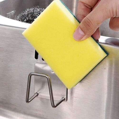Stainless Steel Storages Holder Kitchen Sponge Holder Self Adhesive Sink Sponges Drain Drying Rack Gadgets Kitchen Accessories