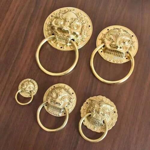 22cm/26cm Large Beast Head Door Pull Rings Full Pure Copper Lion Head Tiger Head Door Knocker
